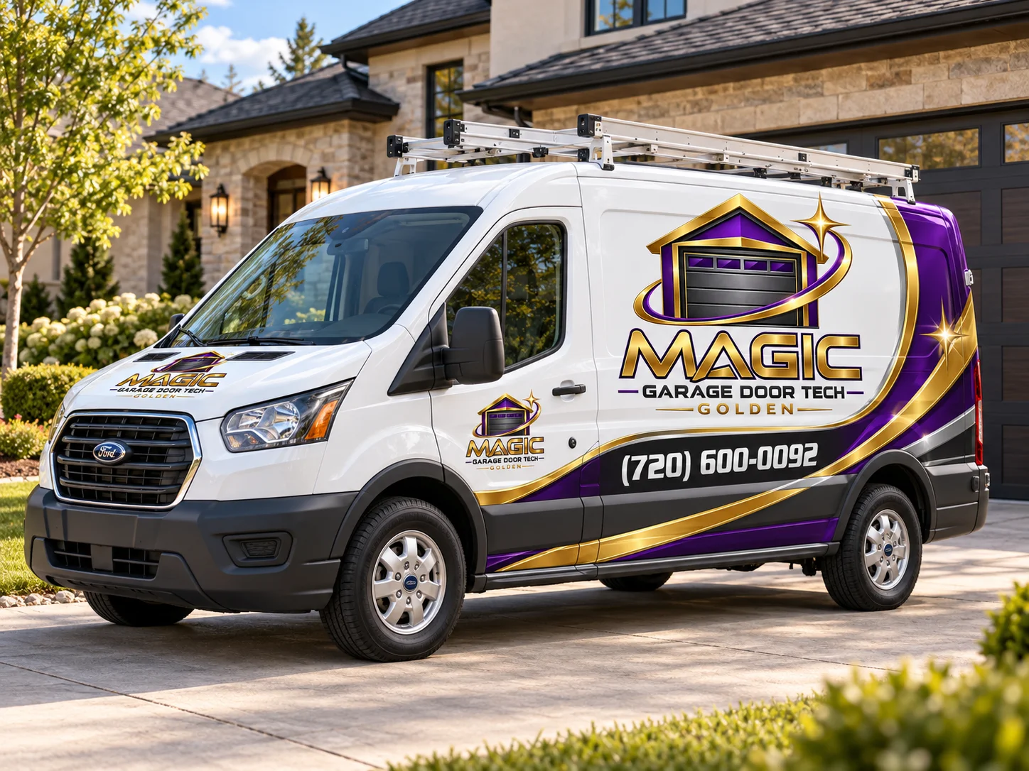 Magic Garage Door Tech Golden service van parked at a residence